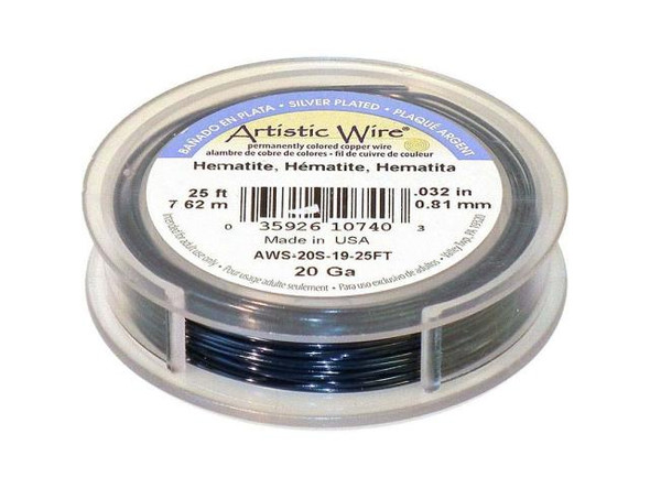 Artistic Wire Silver Plated Copper Jewelry Wire, 20ga, 25ft - Hematite Color (Each)