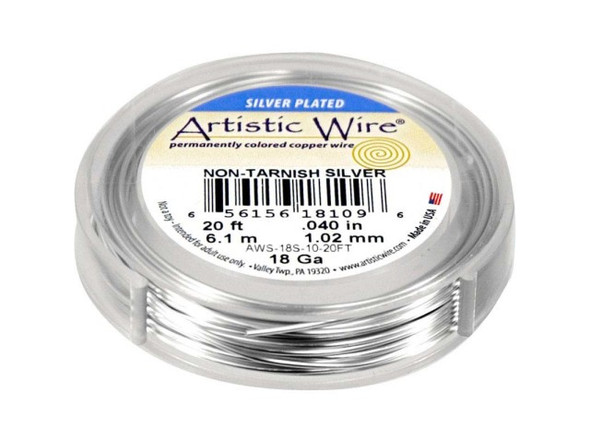 Artistic Wire Silver Plated Copper Jewelry Wire, 18ga, 20ft (Each)