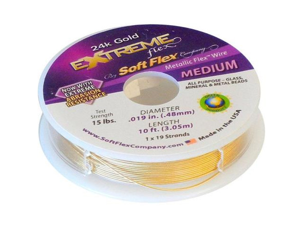 Soft Flex Extreme Flex Beading Wire, 0.019", 19 strand, 10' - Gold Plated (10 foot)