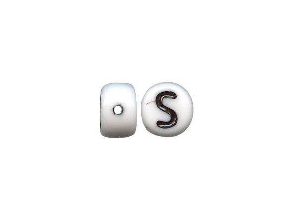 Porcelain Beads, Alphabet, S - White/ Black (fifty)