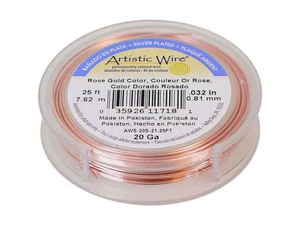 Artistic Wire Silver Plated Copper Jewelry Wire, 20ga, 25ft - Rose Gold (Each)