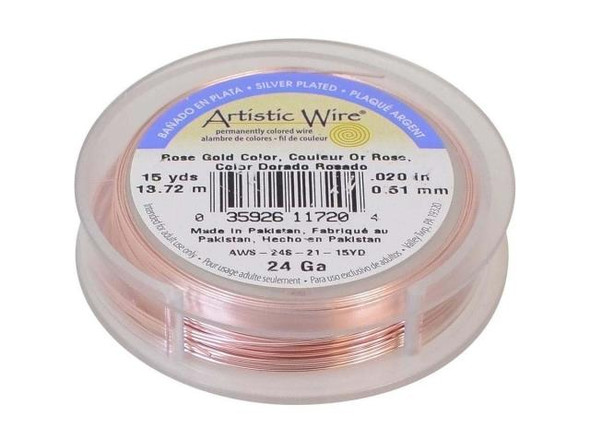 Artistic Wire Silver Plated Copper Jewelry Wire, 24ga, 45ft - Rose Gold (Each)