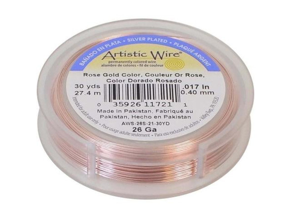 Artistic Wire Silver Plated Copper Jewelry Wire, 26ga, 90ft - Rose Gold (Each)