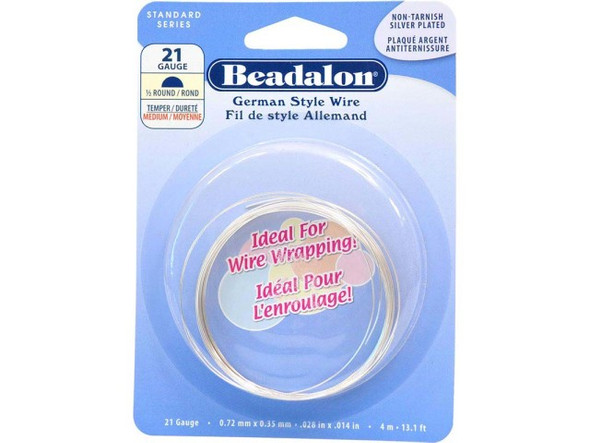 Beadalon Silver Plated Copper Jewelry Wire, Half Round, 21ga (Each)