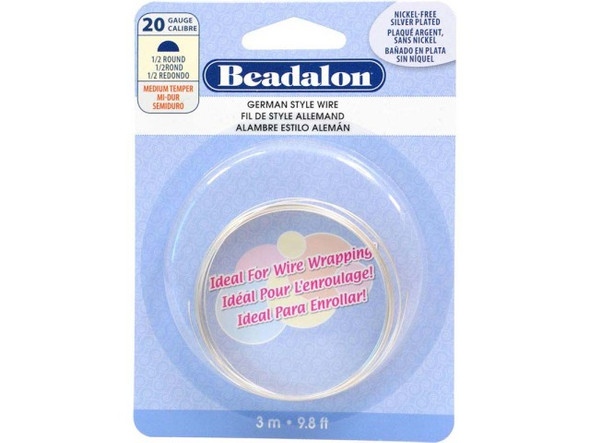Beadalon Silver Plated Copper Jewelry Wire, Half Round, 20ga (Each)