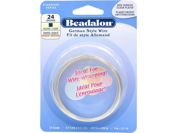 Beadalon Silver Plated Copper Jewelry Wire, Square, 24ga (Each)