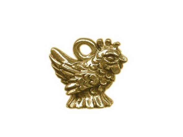 12mm French Hen Charm - Antiqued Gold Plated (Each)