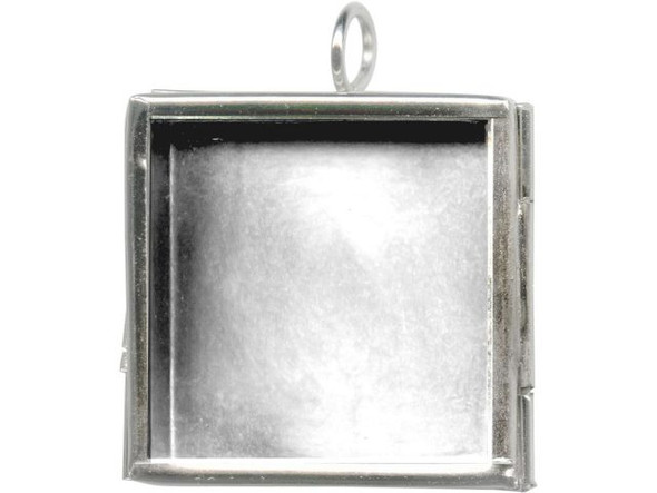 White Plated Shadow Box Pendant Frame, Hinged, Square, 1-1/2x1/4" (Each)