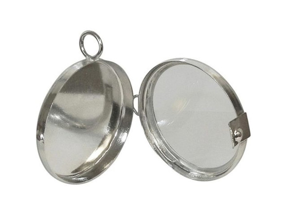 White Plated Shadow Box Pendant Frame, Hinged, Round, 1-5/8x1/4" (Each)
