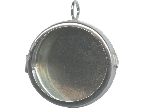 White Plated Shadow Box Pendant Frame, Hinged, Round, 1-5/8x1/4" (Each)