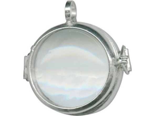 White Plated Pendant, Glass, Round, Bubble, 1-1/8" (Each)