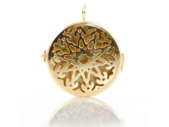 Brass Plated Shadow Box Pendant Frame, Round, 1 Sided Mandala Filigree Pattern (Each)