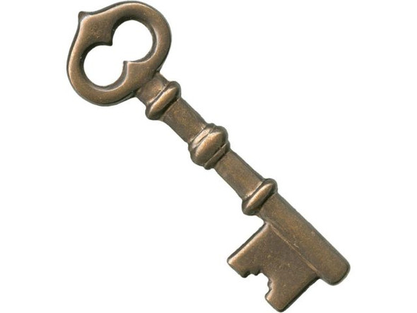 Vintaj Natural Brass Charm, Skeleton Key, 43x13mm (pair)