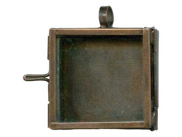 Antiqued Copper Plated Shadow Box Pendant Frame, Hinged, Square, 1-1/2x1/2" (Each)