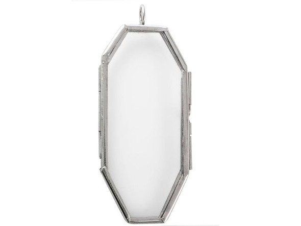 White Plated Picture Frame Pendant, Hinged, Coffin, 2-3/4x1-1/4" (Each)