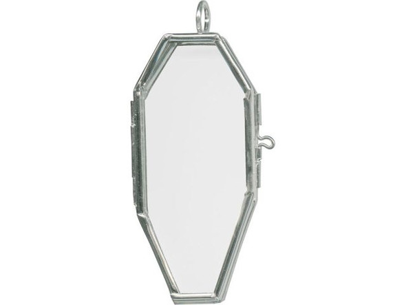 White Plated Picture Frame Pendant, Hinged, Coffin, 2-3/4x1-1/4" (Each)