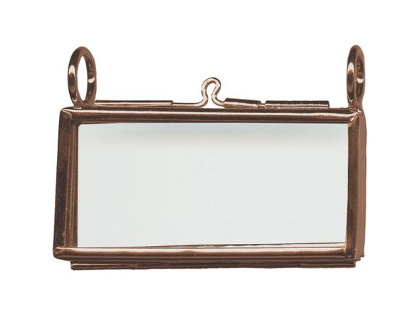 Antiqued Copper Plated Picture Frame Pendant, Hinged, Rectangle, 2 loop, 1x2" (Each)