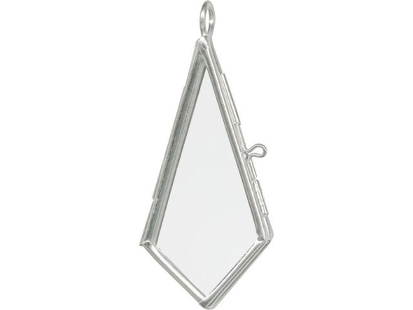White Plated Picture Frame Pendant, Hinged, Prism, 2-3/4x1-1/4" (Each)