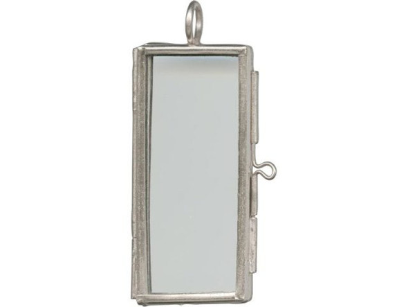 White Plated Picture Frame Pendant, Hinged, Rectangle, 2.25x1" (Each)