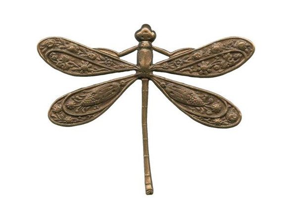 Vintaj Natural Brass Pendant, Ornate Dragonfly, 40x50mm (Each)