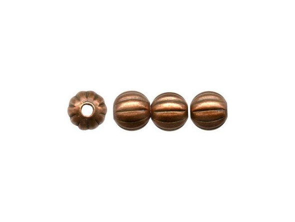 4.5mm Round Corrugated Beads - Antiqued Copper Plated (gross)