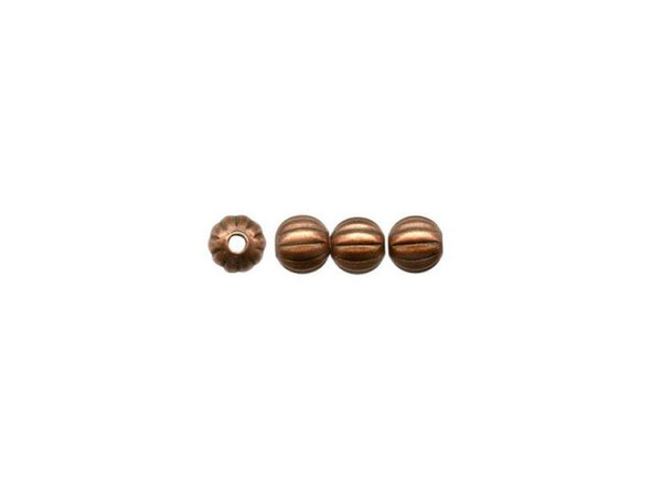 3mm Round Corrugated Beads - Antiqued Copper Plated (gross)