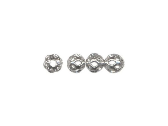 4mm Round Filigree Beads - White Plated (gross)