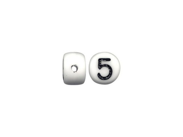Porcelain Beads, Number, 5 - White/ Black (fifty)