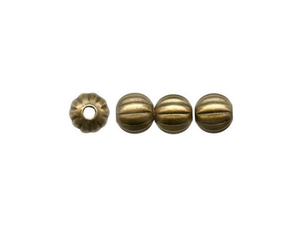 4.5mm Round Corrugated Beads - Antiqued Brass Plated (gross)