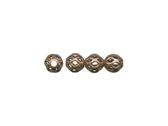 4mm Round Filigree Beads - Antiqued Copper Plated (gross)