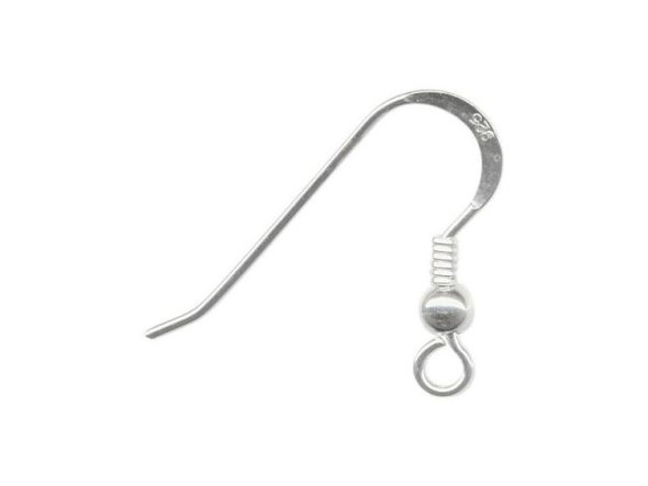 Sterling Silver French Hook Earring Wires, w Bead and Coil (12 Pieces)
