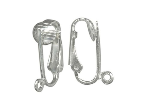 White Plated Clip On Earring Finding, Pierced-look with Loop (72 pcs)