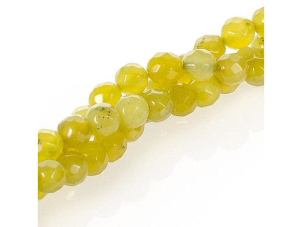 Olive Jade Gemstone Beads, 6mm Faceted Round (strand)