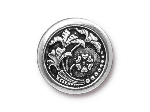TierraCast Czech Flower Button - Antiqued Silver Plated (Each)