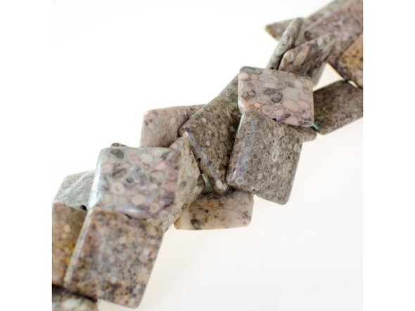 Agatized Fossil Shell Gemstone Beads, Puff Square, Approx. 30mm (strand)