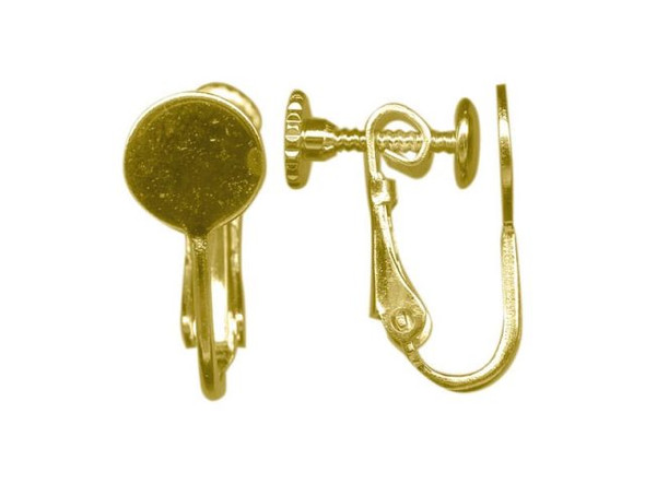 Gold Plated Clip-On Earring Finding, Screw Back, 8mm Flat Pad (12 Pieces)