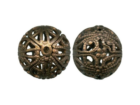 Vintaj Natural Brass Beads, Filigree, Round, 14mm (pair)