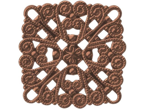 28mm Antiqued Copper Plated Filigree, Square (12 Pieces)
