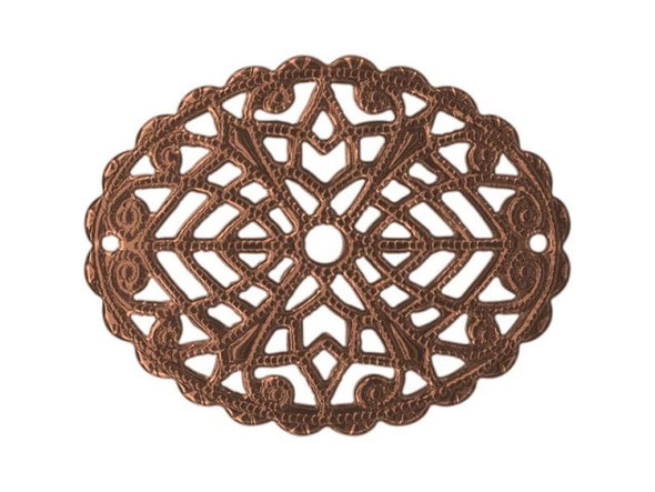 23x29mm Antiqued Copper Plated Filigree, Domed Oval (12 Pieces)