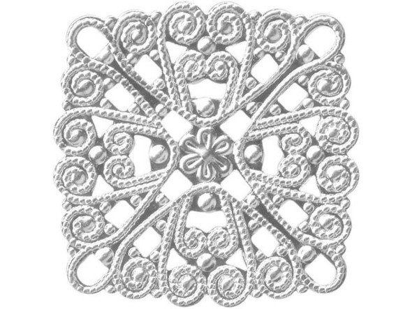 28mm Silver Plated Filigree, Square (12 Pieces)
