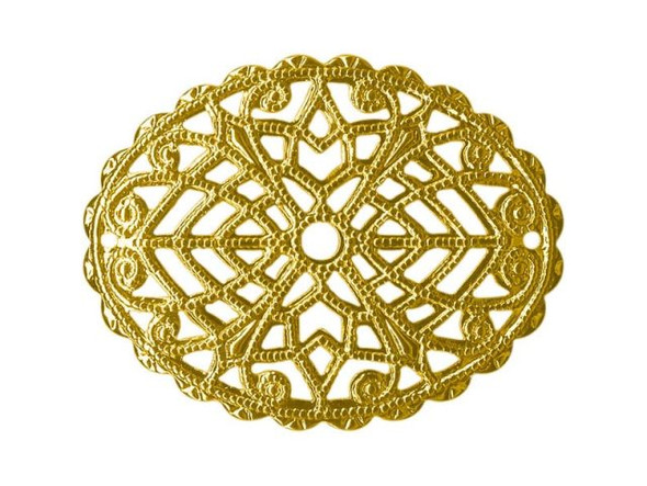 23x29mm Gold Plated Filigree, Domed Oval (12 Pieces)