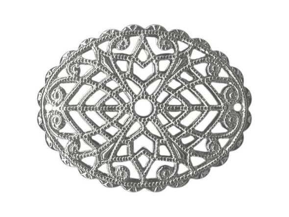 23x29mm White Plated Filigree, Domed Oval (12 Pieces)