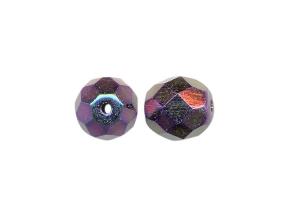 8mm Round Fire-Polish Czech Glass Bead - Purple Iris (100 Pieces)