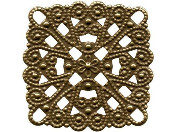 28mm Antiqued Brass Plated Filigree, Square (dozen)