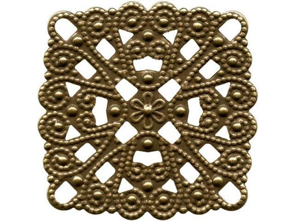 28mm Antiqued Brass Plated Filigree, Square (12 Pieces)