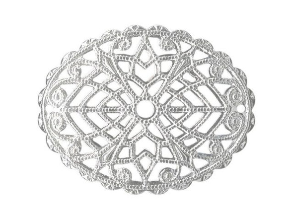 23x29mm Silver Plated Filigree, Domed Oval (12 Pieces)