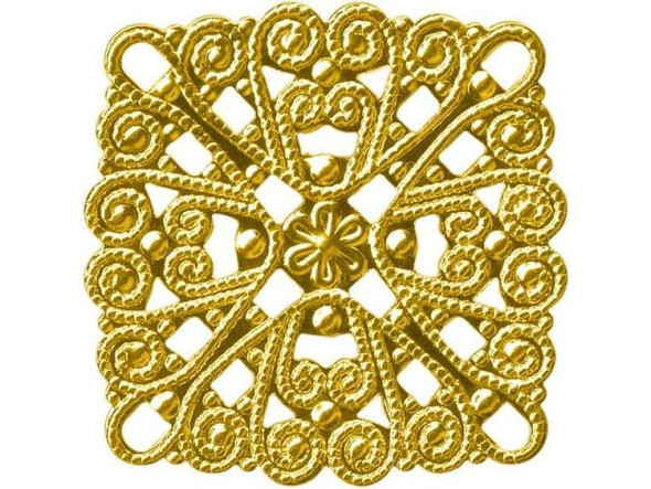 28mm Gold Plated Filigree, Square (12 Pieces)