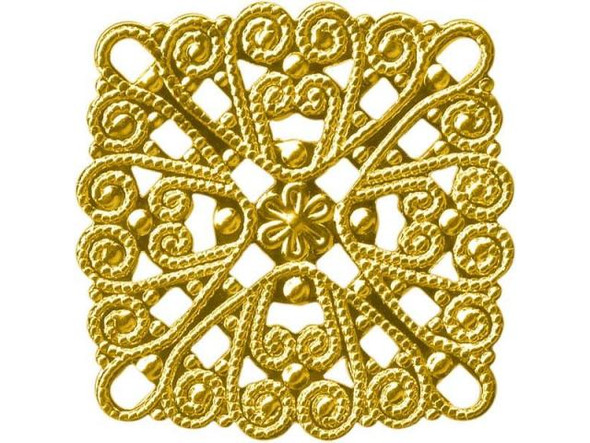 28mm Gold Plated Filigree, Square (12 Pieces)