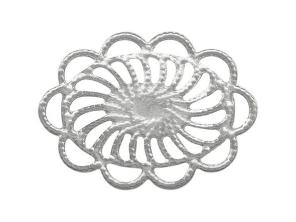  This filigree is stamped and then plated. It is lightweight, yet durable, and excellent for earrings and pendants.Many filigrees also work well as connectors and links. Most stamped charms are one-sided, thin, and either flat or slightly domed. Size given is height x width and includes loop. Most loops are 0.8-1.2mm (inner diameter).  See Related Products links (below) for similar items and additional jewelry-making supplies that are often used with this item.