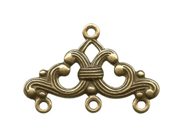 This triangle filigree is heavier than most filigrees, and is designed as a 3-strand necklace (or bracelet) end. Excellent for designs made with 8mm (and smaller) beads. These charms are stamped. Stamped charms generally are flat, or domed on the front, with an indented reverse image on the back. Nearly all are available in unplated raw yellow brass (not quite as shiny as plated finishes). Many are also available with a white (nickel) plate, the shiny silver color found on most plated jewelry. A few are available in our shiny yellow plate that resembles gold. Some filigree charms are also available in copper and gunmetal plates. Size given is height x width and includes loop.  See Related Products links (below) for similar items and additional jewelry-making supplies that are often used with this item.